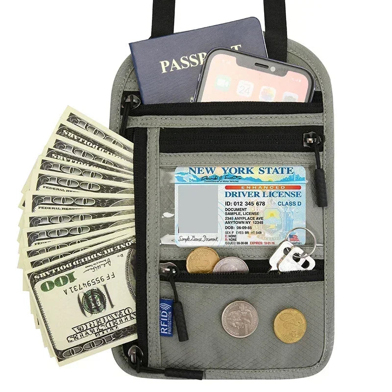 RFID Passport Holder Travel Anti-Theft Neck Pouch