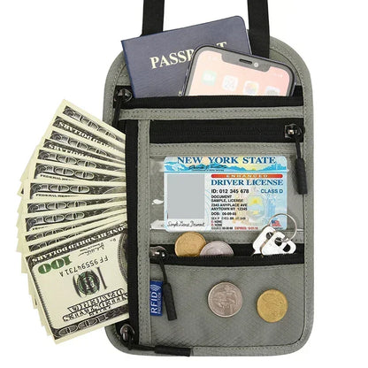 RFID Passport Holder Travel Anti-Theft Neck Pouch
