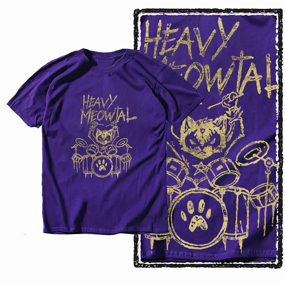 G49 Purple Big Size Cool 100% Cotton  Men's Cat Printed Graphic T-shirt |  Streetwear O-neck men's Tee Tshirt