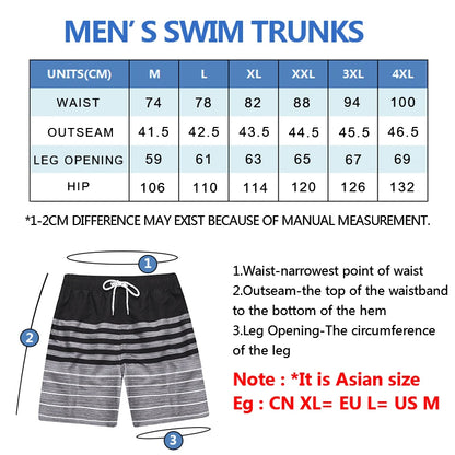 Datifer brand men's beach shorts in quick-dry fabric, featuring a vibrant surf-inspired design and athletic fit for swimming and gym.