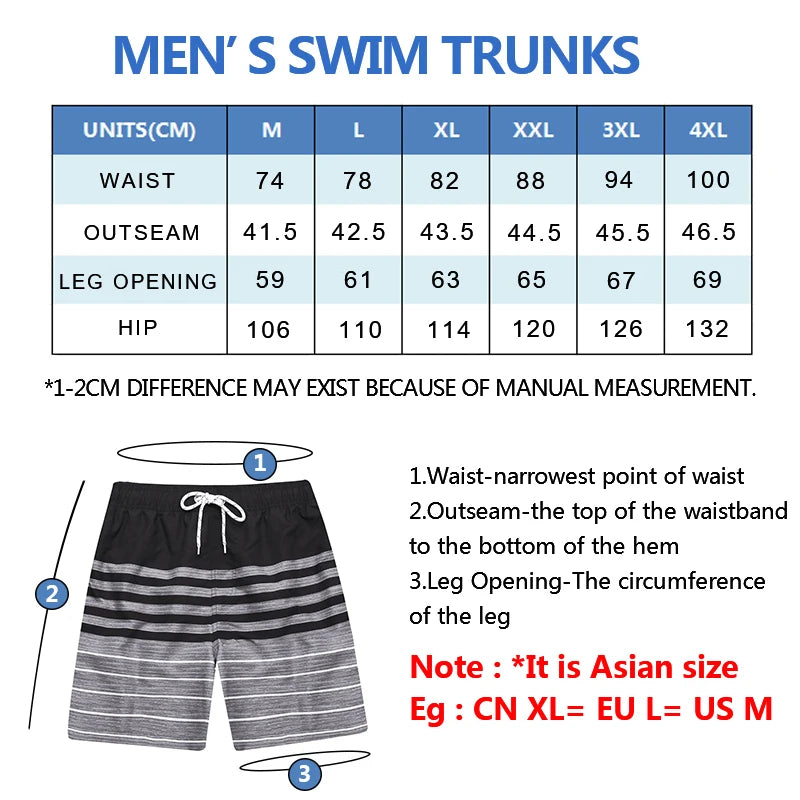 Men's summer beach print boardshorts with pockets, Surfing swimwear by ShopHub NZ, designed for fitness and water activities.