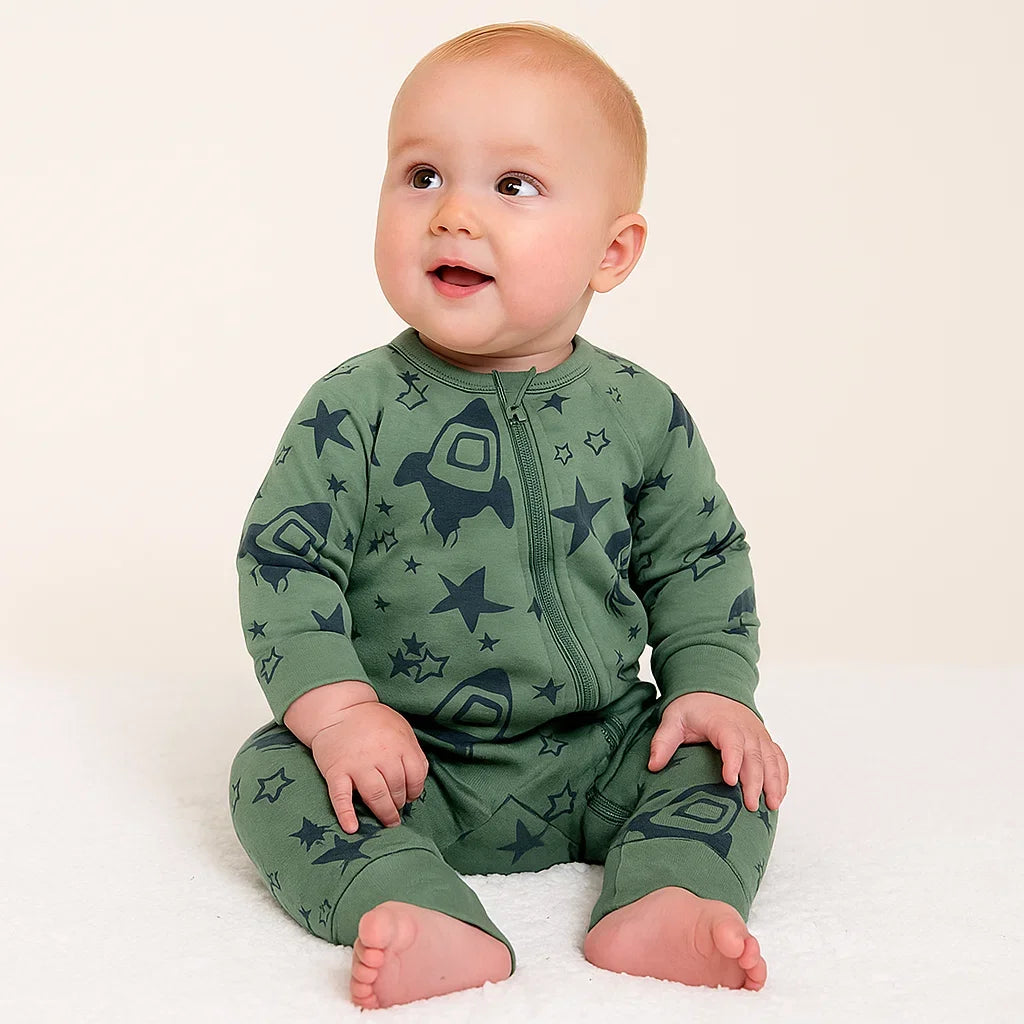 Kids Tales Dreamscape Bamboo-Blend Printed Zip Romper