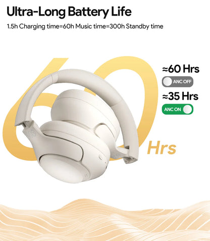 QCY H3 Wireless Headphones with Hybrid Active Noise Cancellation and 60Hrs Playtime, Hi-Res Audio, Bluetooth 5.4 Over Ear Design
