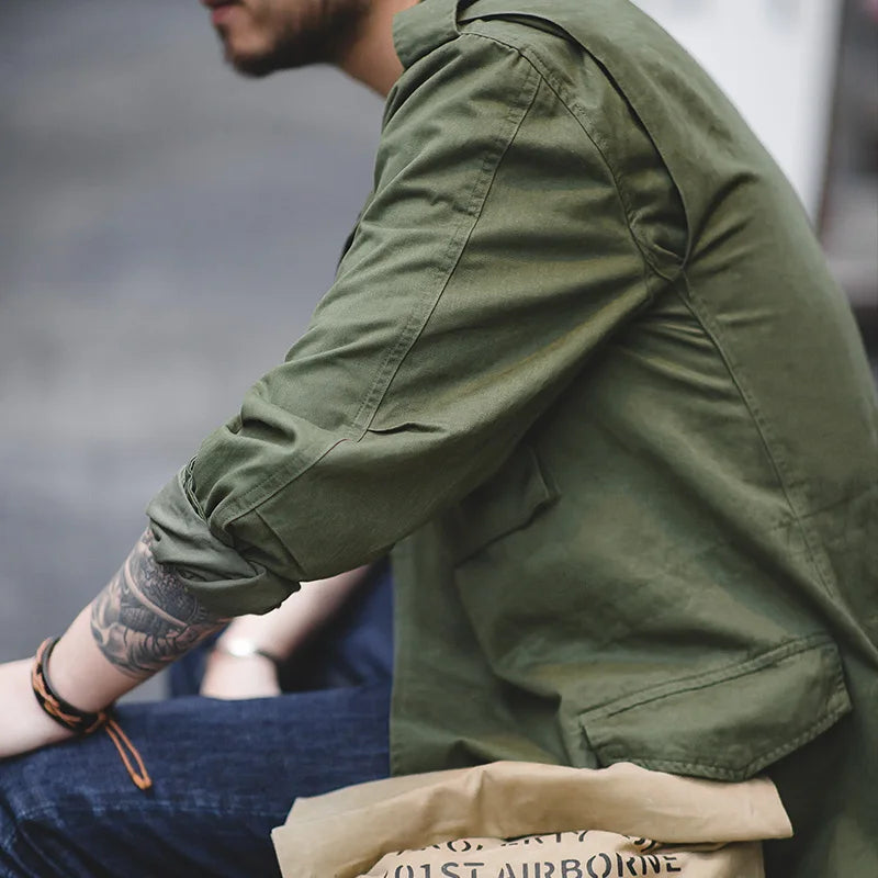 Maden Military M65 Field Jackets For Men's Green Vintage Army Jacket Casual Windbreaker Solid Lapel Collar with Pockets Overcoat