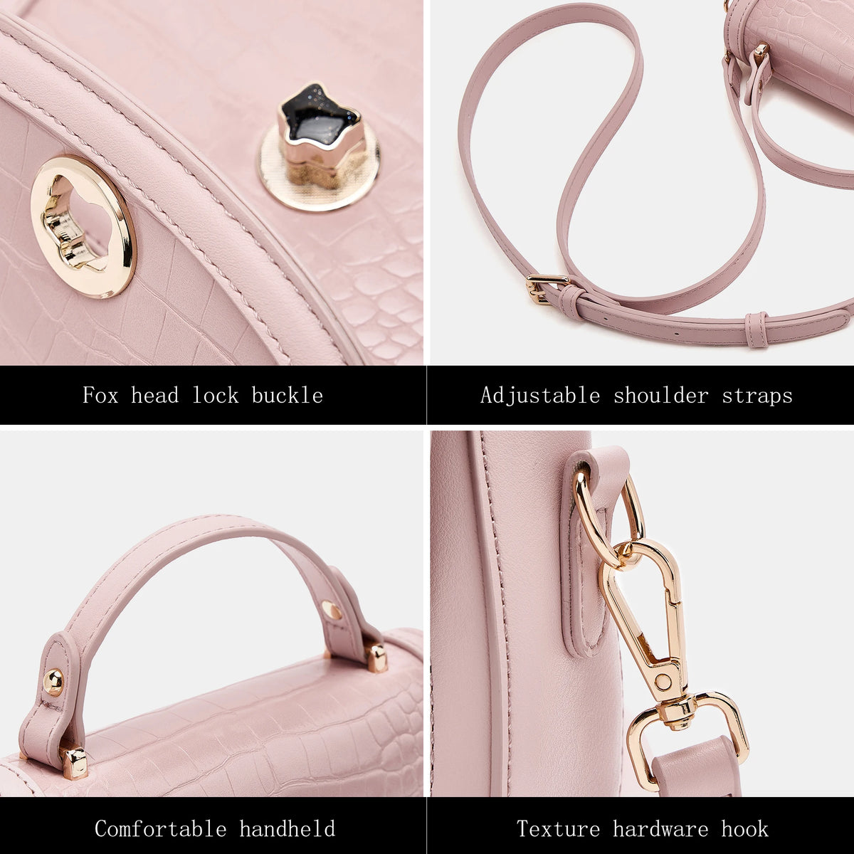 FOXER Chic Luxury Shoulder Bag for Women PU Leather Pink Top‑handle Handbag Fashion Ladies Crossbody Purse for Daily Dating