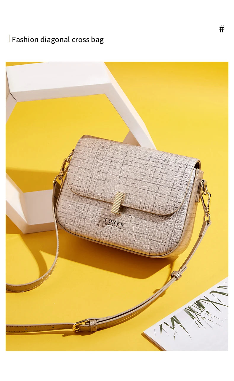 FOXER Female Shoulder Bag Split Leather Crossbody Bag Fashion Luxury Design Saddle Bag Commute Daily Use Gift for Lover