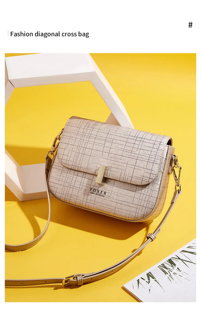 FOXER Female Shoulder Bag Split Leather Crossbody Bag Fashion Luxury Design Saddle Bag Commute Daily Use Gift for Lover