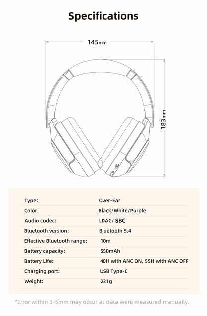 QCY H3 PRO Wireless Headphones with Adaptive ANC, 50dB Noise Cancellation, Hi-Res LDAC Audio, and Bluetooth 5.4 Dual Connection - ShopHub