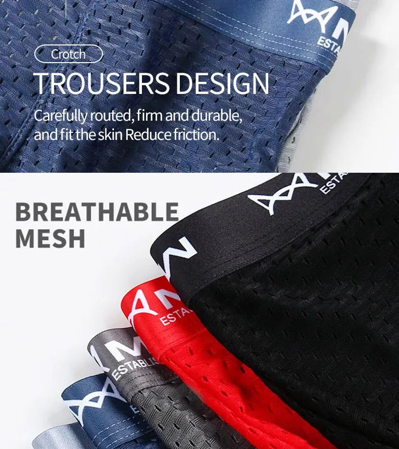 MiiOW Ice Silk Men Underwear - 3Pcs Sexy Mesh Breathable Boxer Shorts