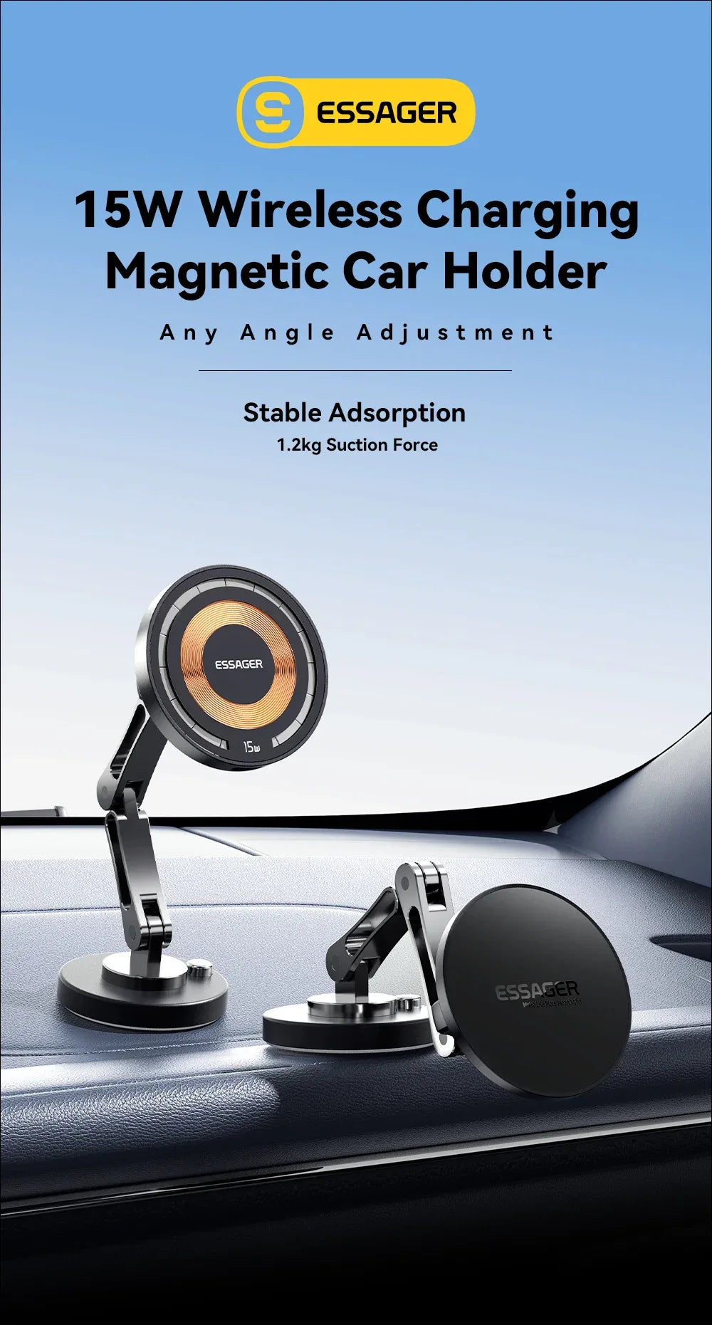 Essager Magnetic Wireless Charger Car Phone Holder - ShopHub