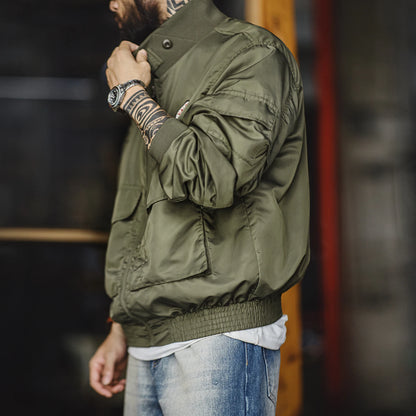 Maden Vintage Military Style G8WEP Jacket Men's Short Length Stand Collar Tactical Coat Green Lightweight Zip-Up Field Jacket