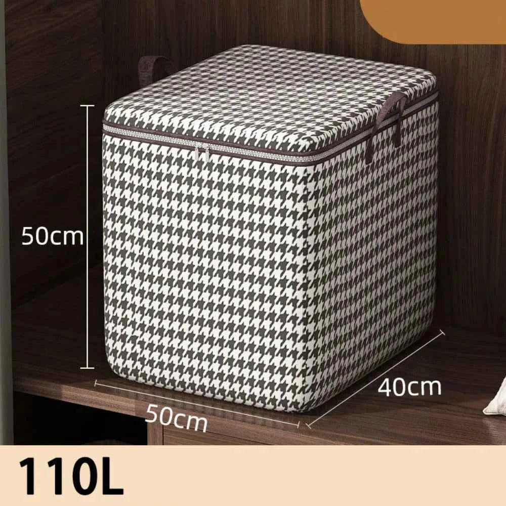 Houndstooth Canvas Storage Bin with Zippers & Handles, Organizer for Clothes, Sewing Supplies, Under-Bed & Travel Storage