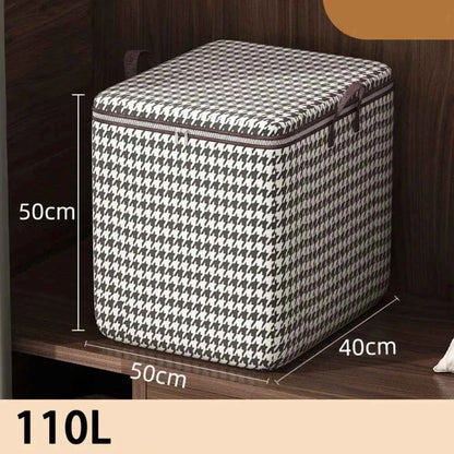 Houndstooth Canvas Storage Bin with Zippers & Handles, Organizer for Clothes, Sewing Supplies, Under-Bed & Travel Storage