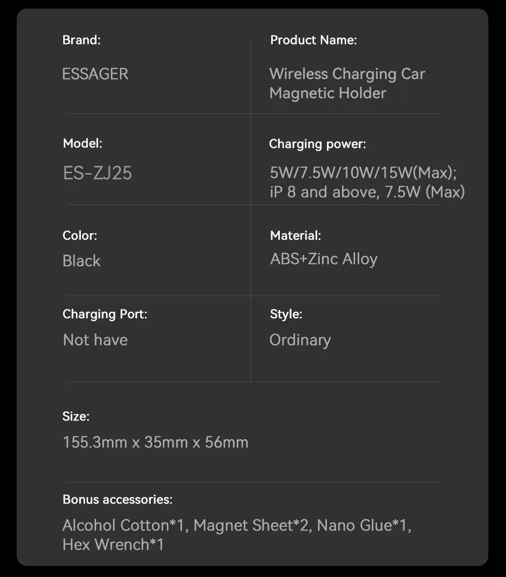 Essager Magnetic Wireless Charger Car Phone Holder - ShopHub
