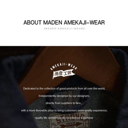 Maden Vintage Embroidered Badge 12.8oz Heavyweight Denim Jacket Washed Lapel Casual Outerwear for Men Spring and Fall Chore Coat