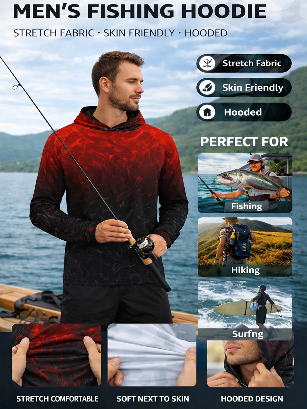 Men's Long Sleeve Fishing Shirt with Hoodie