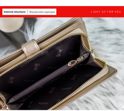 FOXER Split Leather Women's Long Wallet in Gold