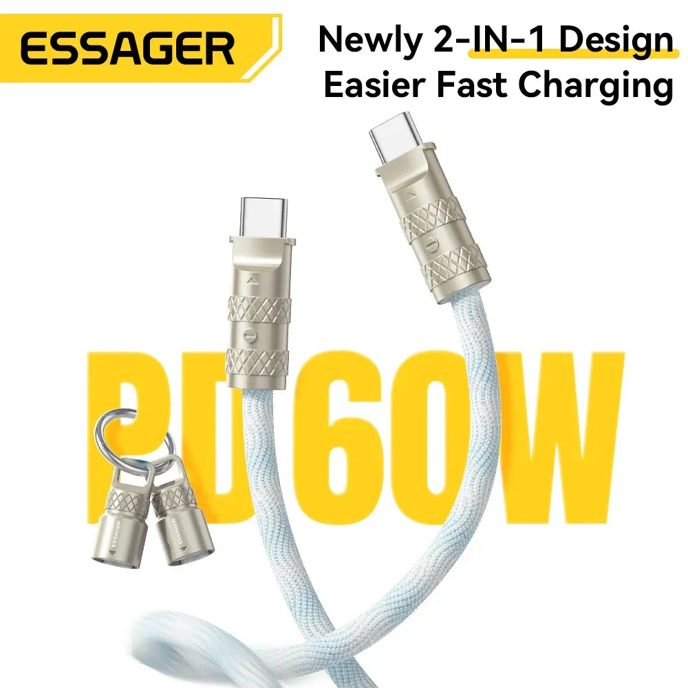 Essager 2 in 1 60W USB-C to Type-C Lanyard Data Cable - ShopHub