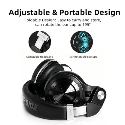 Bluetooth T2+ Headphone Wireless Foldable Sports Earphone with HIFI Sound, 57mm Strong Bass, and SD Card Slot