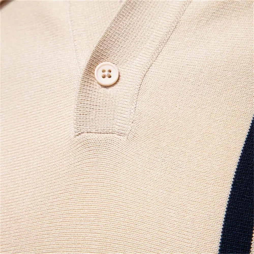 AIOPSON Men's Breathable Striped Polo Shirts - ShopHub