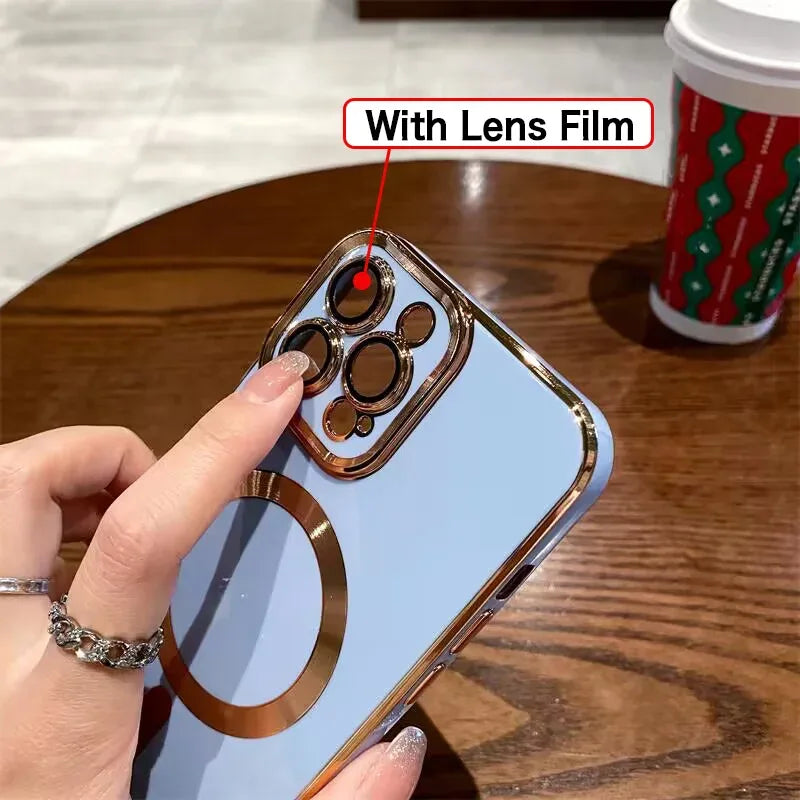 QIXTWO Luxury Plating Solid Colour Magnetic Wireless Charge Case - ShopHub