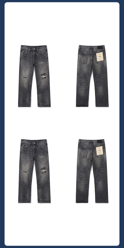 SIMWOOD High Standard 2026 Autumn New 13.5oz Loose Relax Washed Jeans Men Patched Denim Vintage Distressed Streetwear Pants