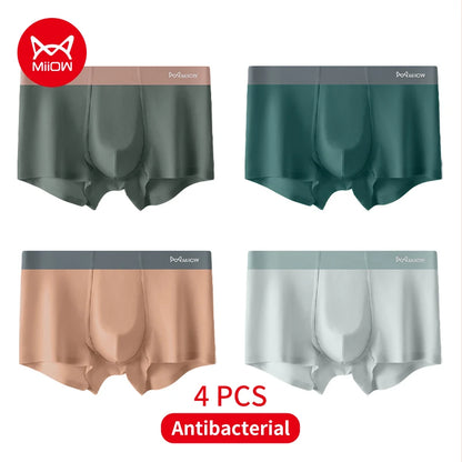 MiiOW 4Pcs Men's Silky Underwear Antibacterial Crotch Boxer Briefs
