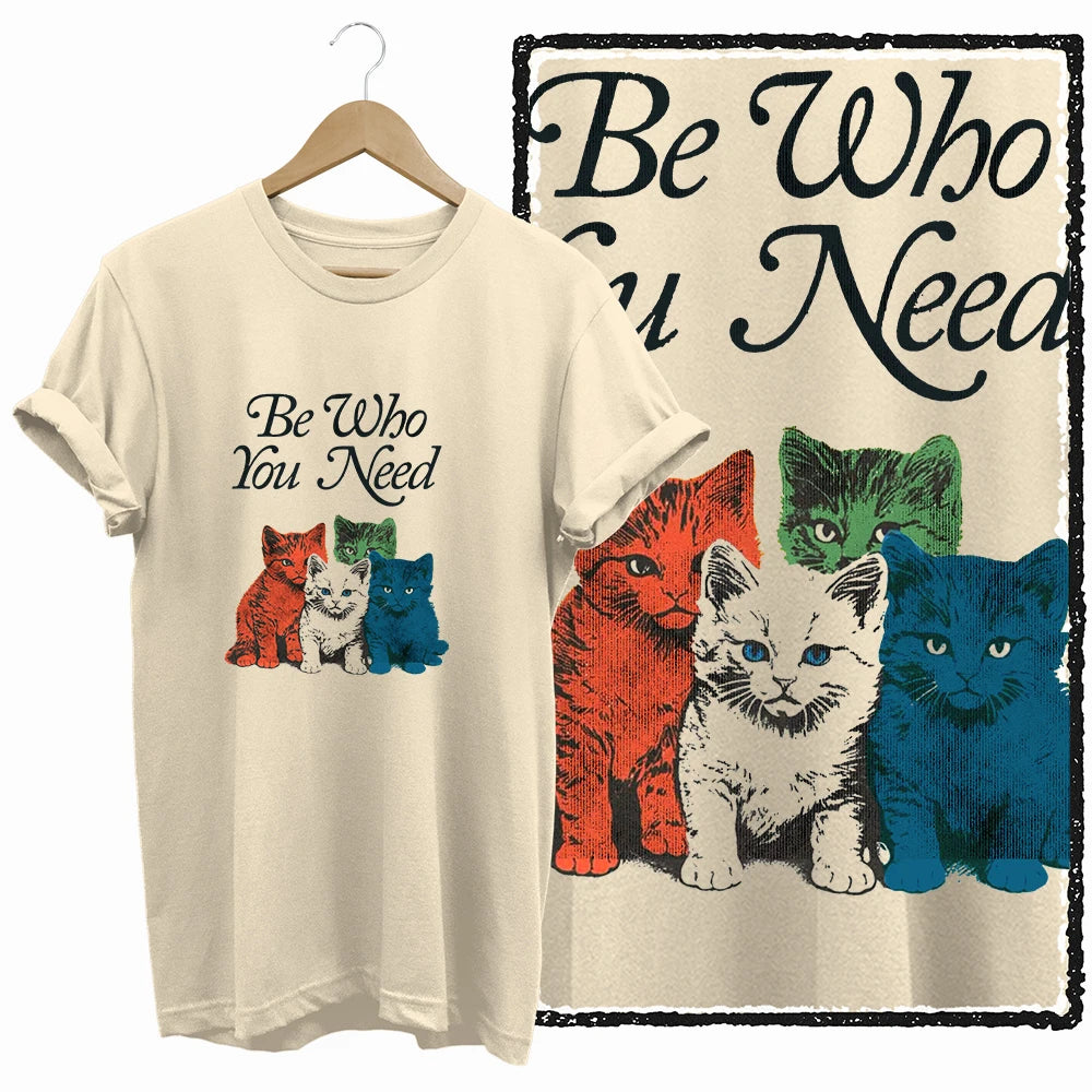 COOLMIND Beige Cat Graphic T-Shirt | Women's Relaxed Fit