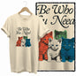 COOLMIND Beige Cat Graphic T-Shirt | Women's Relaxed Fit