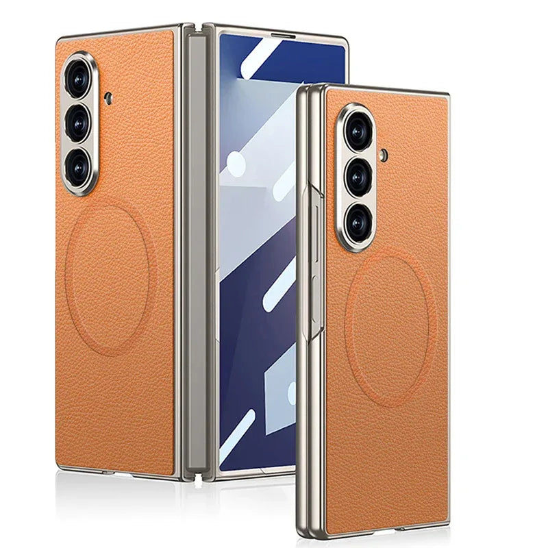 Luxury Plain PU Leather Case for Samsung Galaxy Z Fold 7 - ShopHub