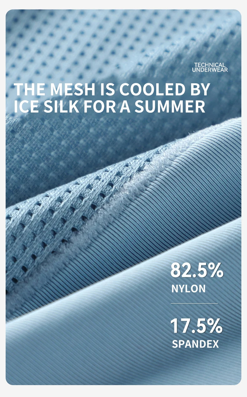 MIIOW Men's Breathable Underwear Set - Ice Silk Mesh Antibacterial Cotton Crotch Seamless Boxers