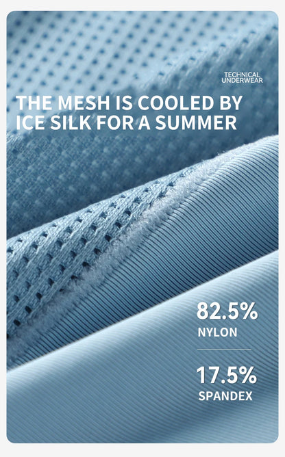 MIIOW Men's Breathable Underwear Set - Ice Silk Mesh Antibacterial Cotton Crotch Seamless Boxers