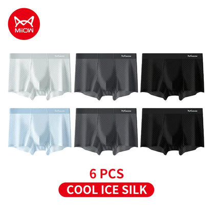 MiiOW Summer Cool Men's Underwear 6Pcs Antibacterial Ice Silk Boxershorts