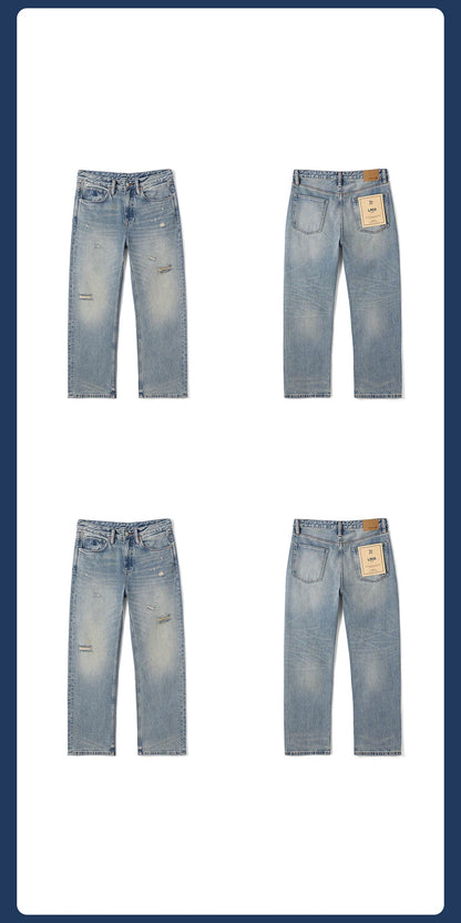 SIMWOOD High Standard 2026 Summer New Loose Relax 14oz Fabric Hole Ripped Jeans Men Vintage Streetwear Fashion Denim Pants