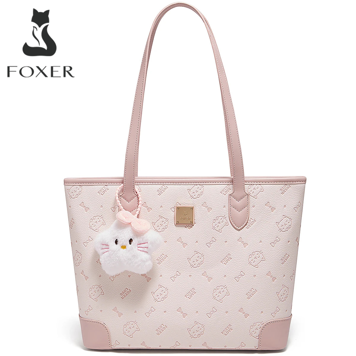 FOXER Summer New Women's Shoulder Bag PVC Leather Daily Tote Bag Female Commuting Purse Large Capacity Handbag for Everyday Use