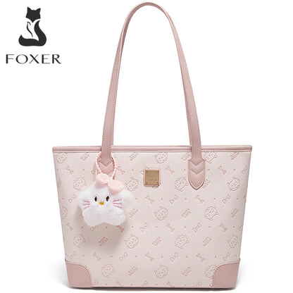 FOXER Summer New Women's Shoulder Bag PVC Leather Daily Tote Bag Female Commuting Purse Large Capacity Handbag for Everyday Use