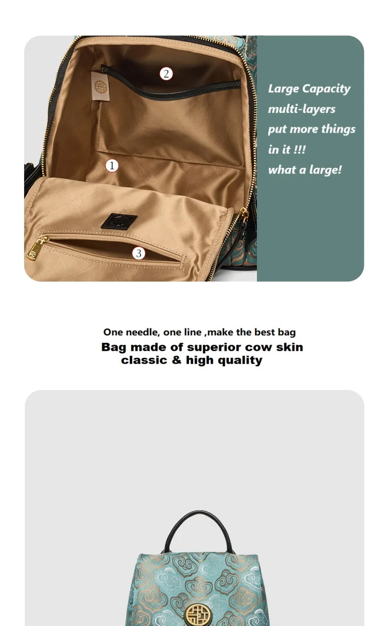 Limited New ZOOLER Handmade Cow Leather Backpack Women Fashion Bag Luxury Large Capacity Backpack Chinese Style #SC2050