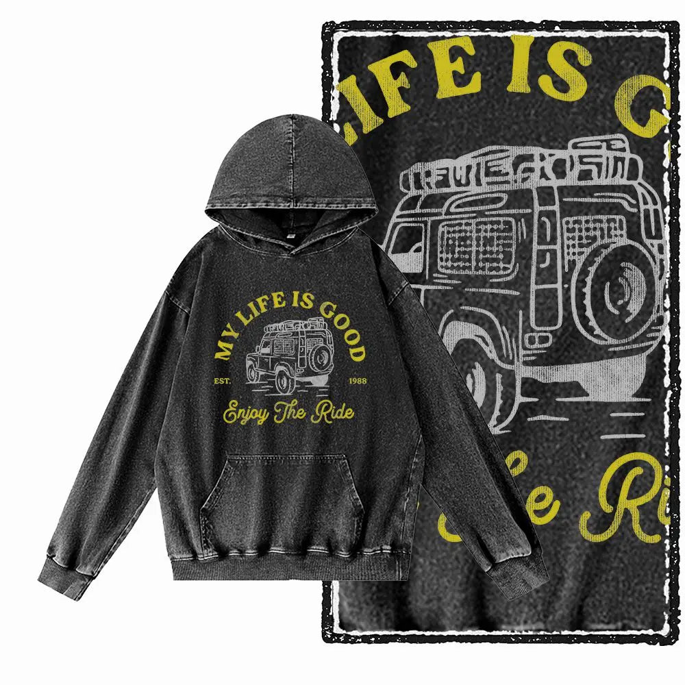Acid-Washed Black Graphic Hoodie | Vintage Streetwear