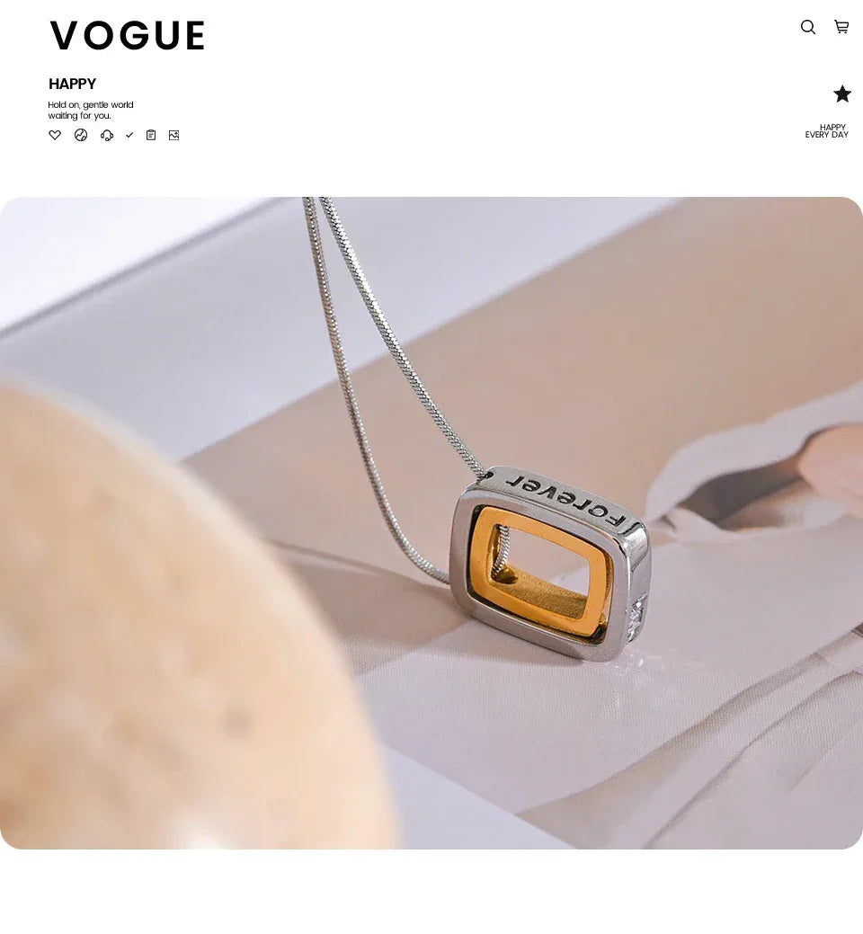 316L Stainless Steel Square Hollow Double Layered Overlay Pendant Necklace - ShopHub