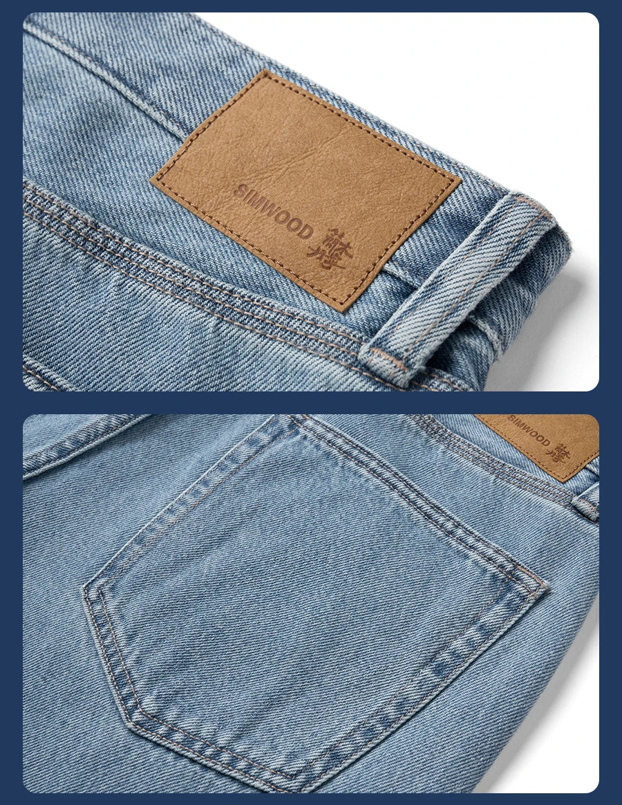 SIMWOOD High Standard 2026 Spring Summer New Baggy Style 12oz  Natural Hemp Cotton Blend  Fabric Jeans Men Vintage Denim Pants