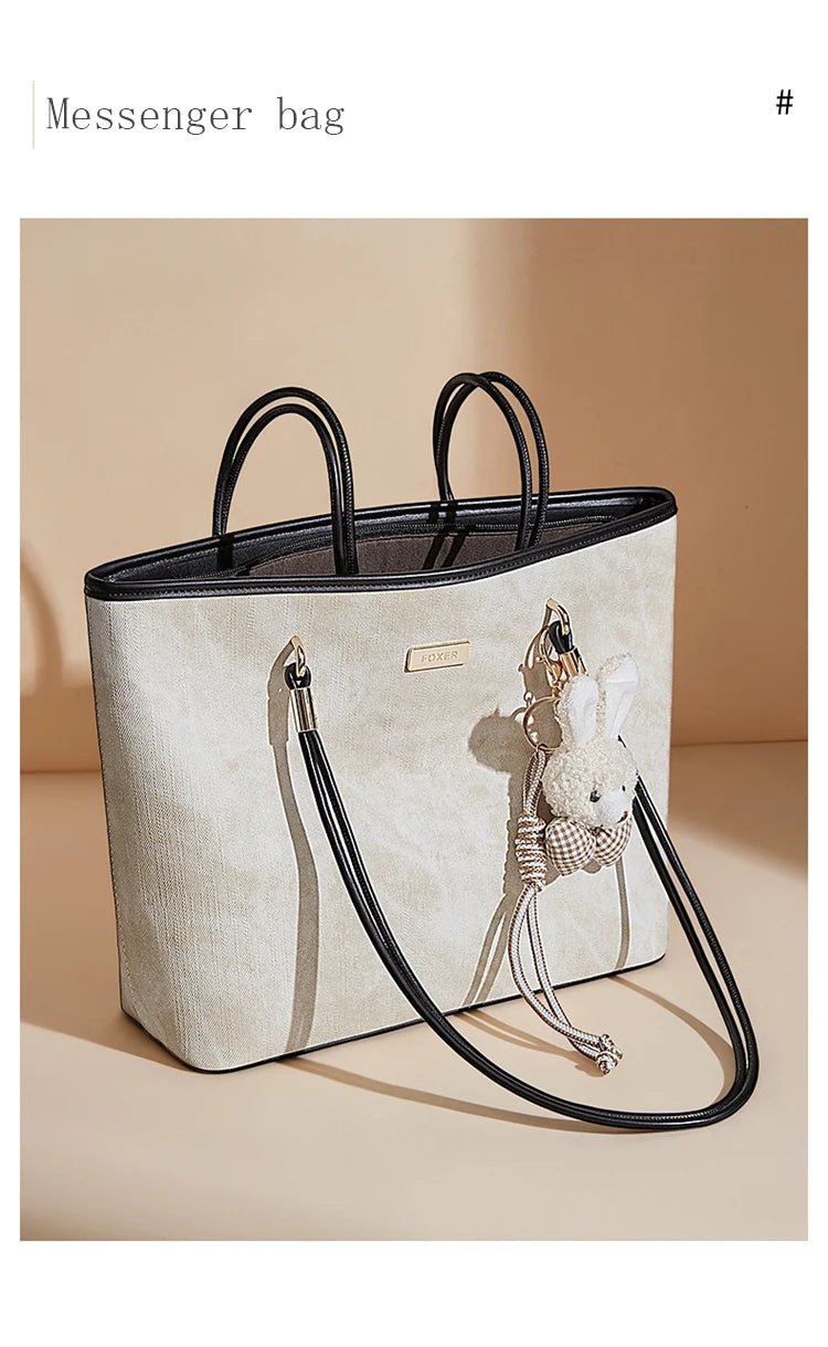 FOXER Designer Women's Tote Bag High Quality PVC Leather Female Handbag Trendy Casual Commuter Shoulder Bag with Pendant