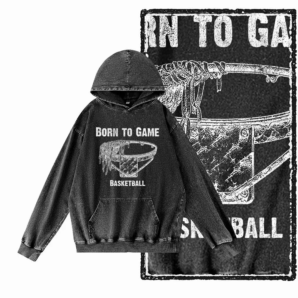 Courtside Basketball Graphic Acid-Washed Black Hoodie