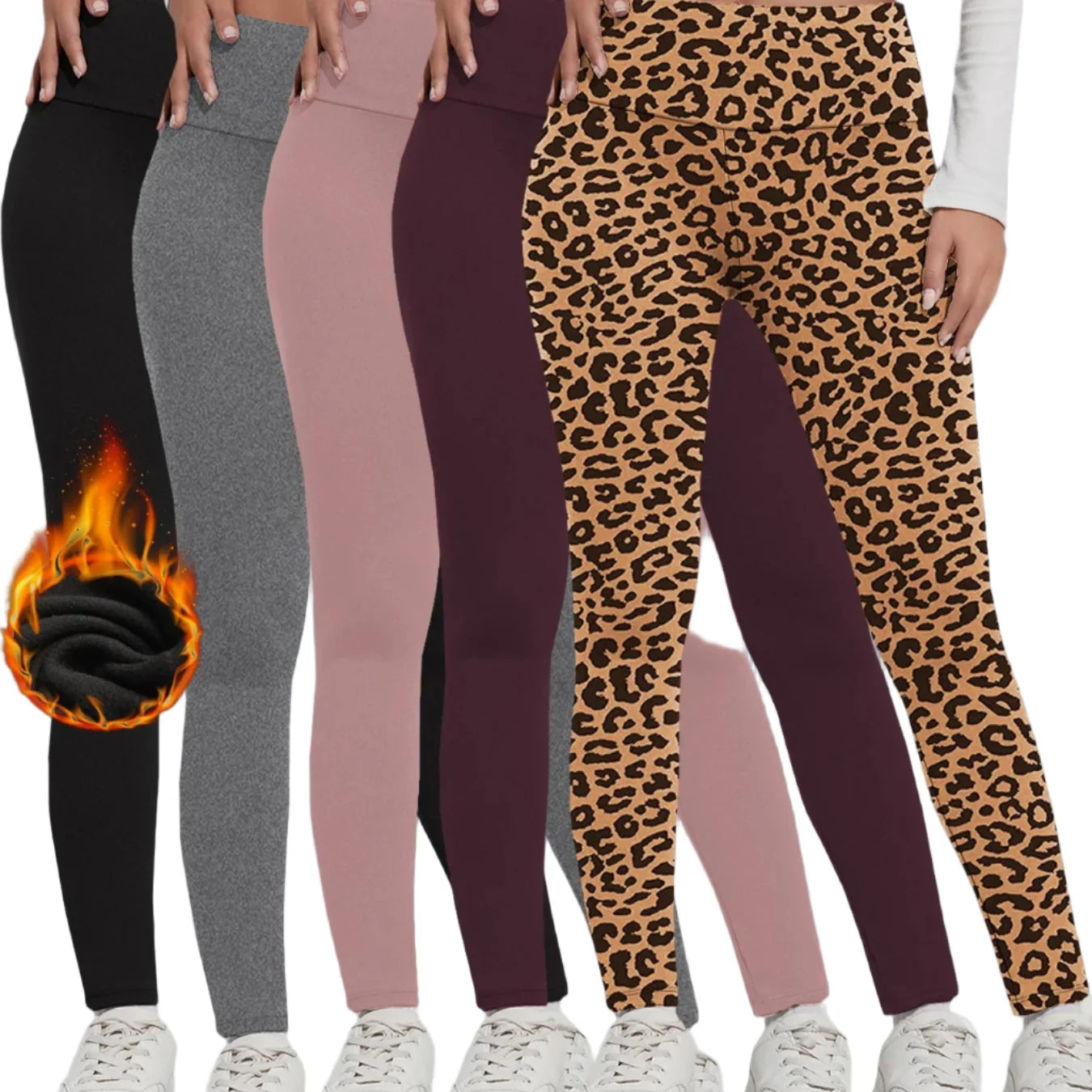Women's Fleece-Lined Thermal Leggings – High-Waisted (5-Pack) Habicare