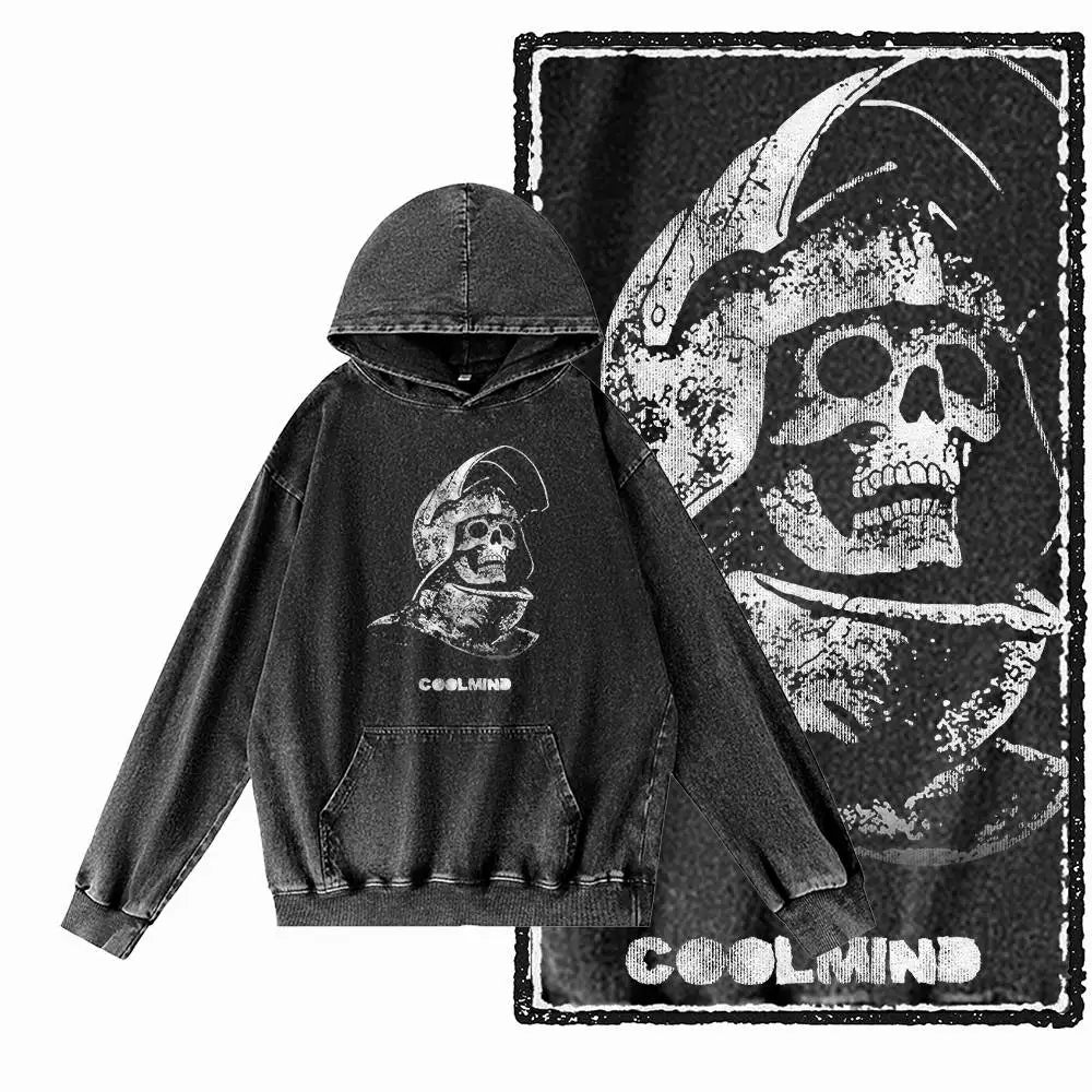 COOLMIND G24 Acid-Washed Black Graphic Hoodie