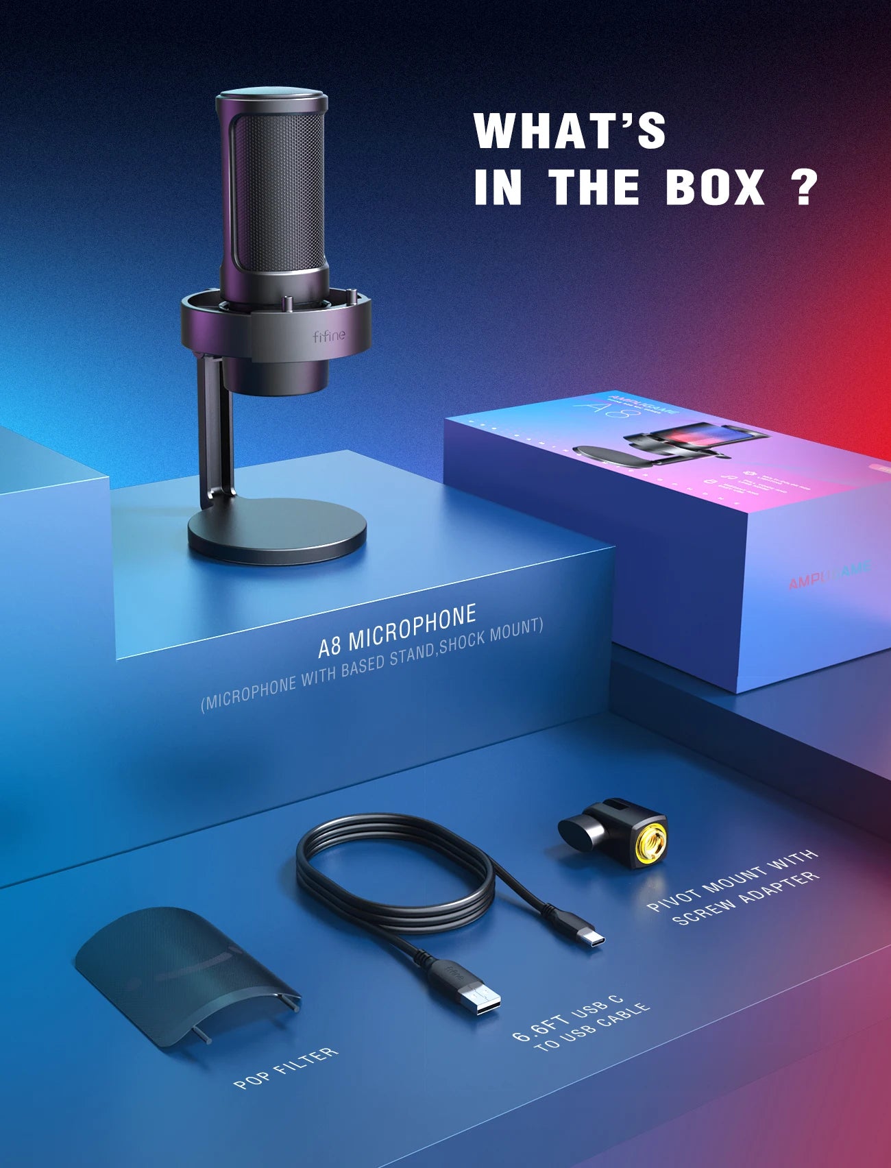 FIFINE USB microphone for recording and streaming, with a sleek design and adjustable stand, ideal for podcasting and gaming.