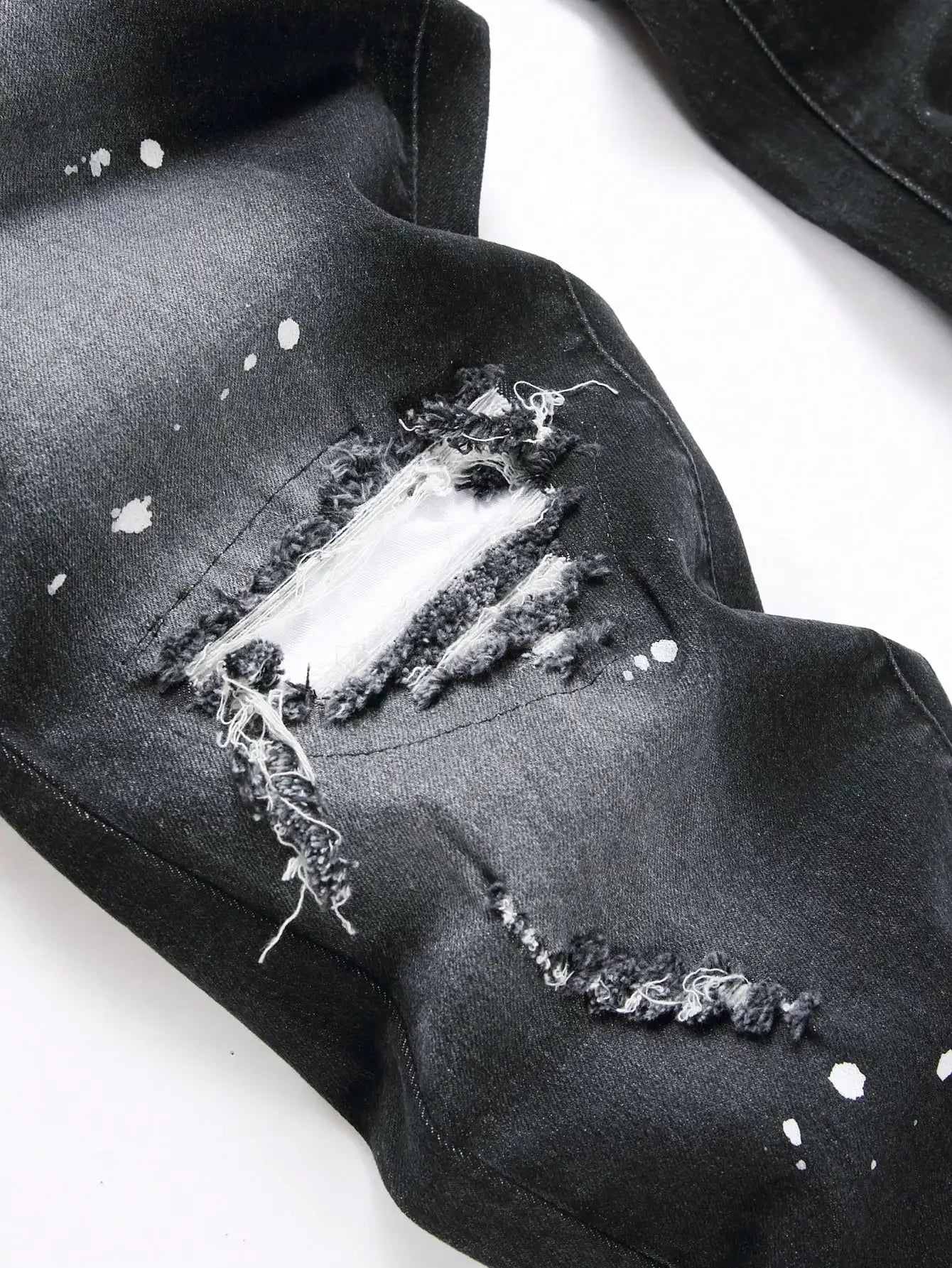 Men’s Cracked Blue Pleated Patch Biker Jeans - ShopHub