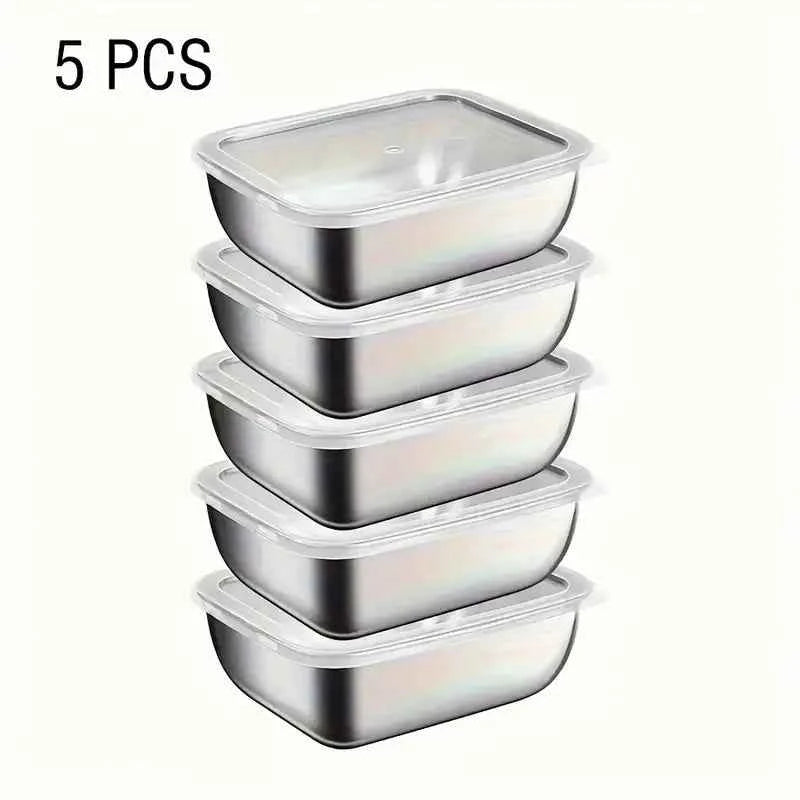 5-Piece Stainless Steel Food Storage Containers, Stackable Meal Prep Boxes for Fridge Lunch Travel Kitchen