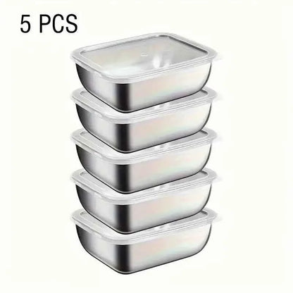 5-Piece Stainless Steel Food Storage Containers, Stackable Meal Prep Boxes for Fridge Lunch Travel Kitchen