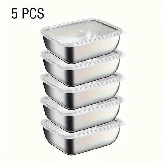 5-Piece Stainless Steel Food Storage Containers, Stackable Meal Prep Boxes for Fridge Lunch Travel Kitchen