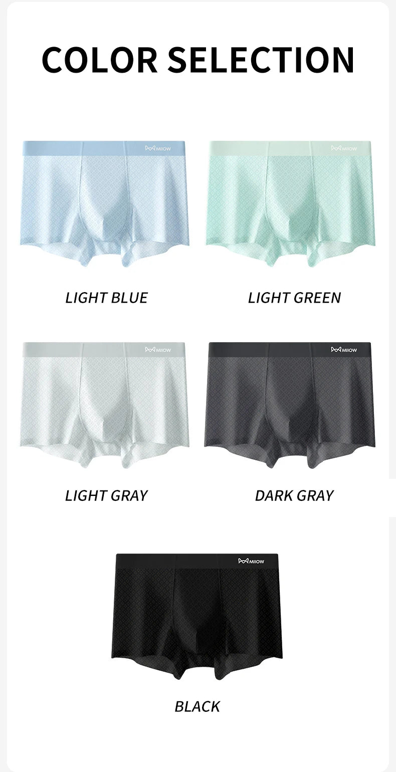 MiiOW Summer Ice Silk Men Underwear 6Pcs Breathable Antibacterial Boxershorts